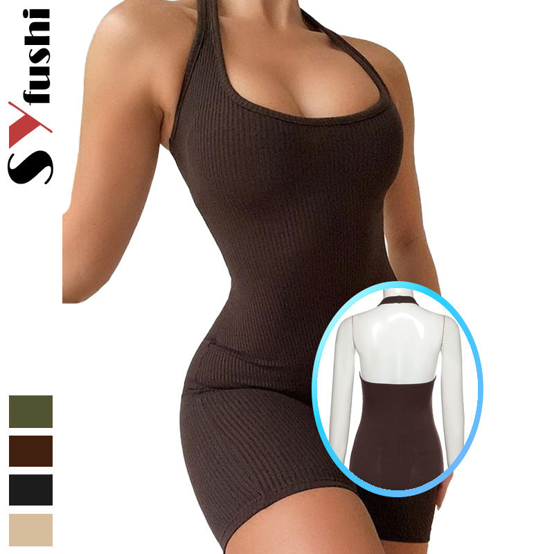 WONDA Backless High-Waist Jumpsuit Short